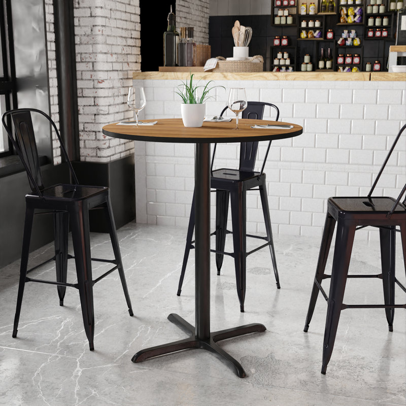 Carrus Round Laminate Table Top with Height Table Base, 43.13" H x 36" W x 36" D, Walnut