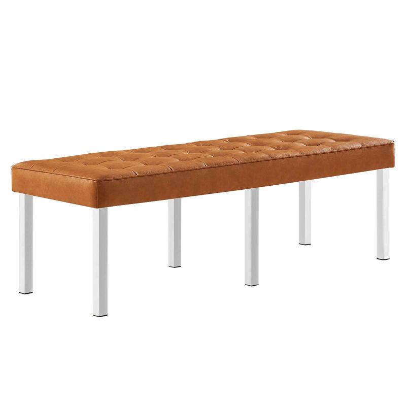 Loft Tufted Vegan Leather Bench by Modway, 17.5" H x 55.5" W x 20" D, Tan