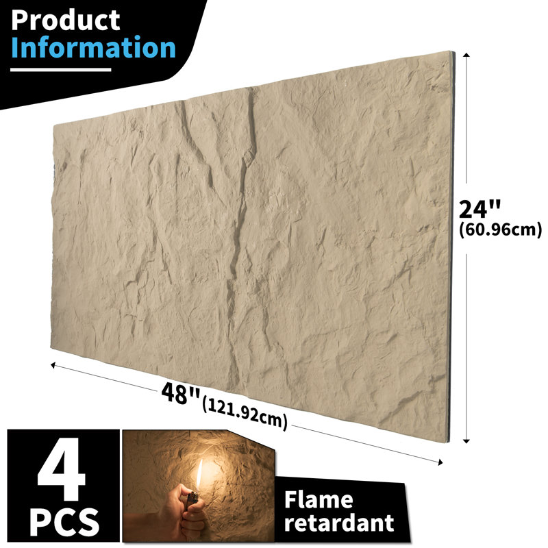 Panneaux muraux 3D 24 "x 48" 24 "x 48" en polyuréthane jaune (4 pièces)