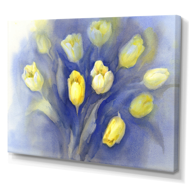 Tulipes sur bleu II - reproduction sur toile, H 8 po x l 12 po x P 1 po, Toile tendue