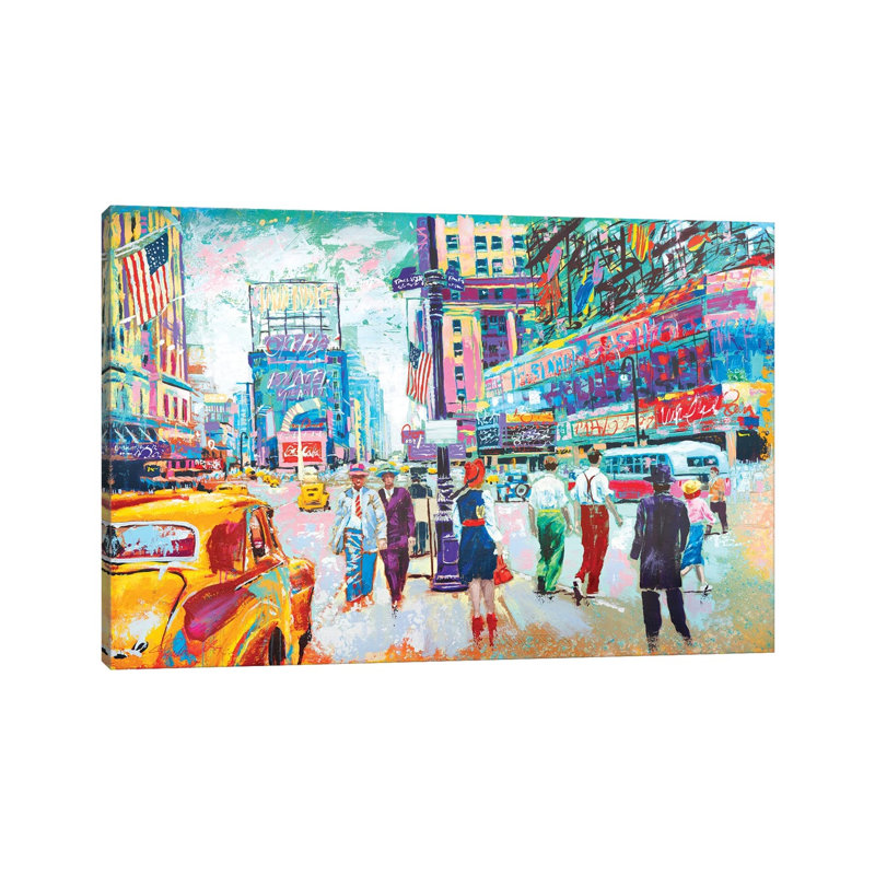 Happy New York 1950s - Wrapped Canvas Painting, 20.32 cm H x 30.48 cm W