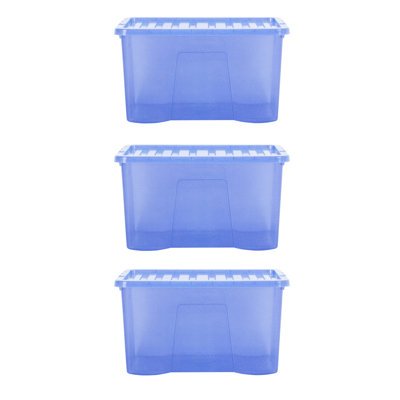 Wham Crystal 60L Plastic Storage Box Pack of 3 Tint Sparkle Blue