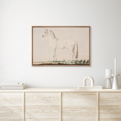 «White Horse Vintage Animal Modern Neutral Living Room Decor», reproduction d'art sur toile encadrée