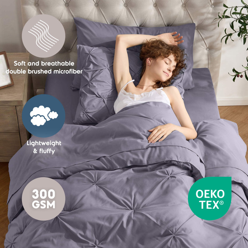 Ensemble d'édredon plissé avec draps Bed-in-a-Bag, Mauve gris, Édredon simple + 4 pièces supplémentaires