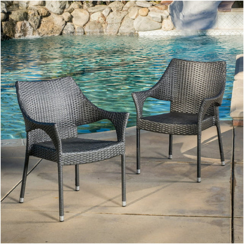 GREY PE WICKER STACKING ARMCHAIR,1PC