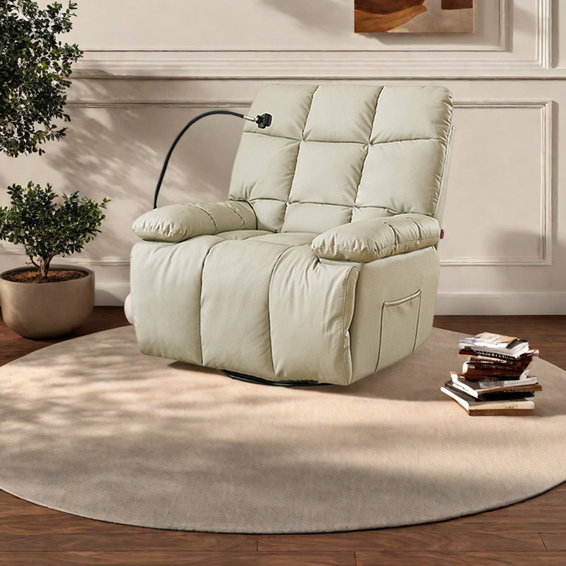 Sleek Recliner with Adjustable Angle Storage, Beige