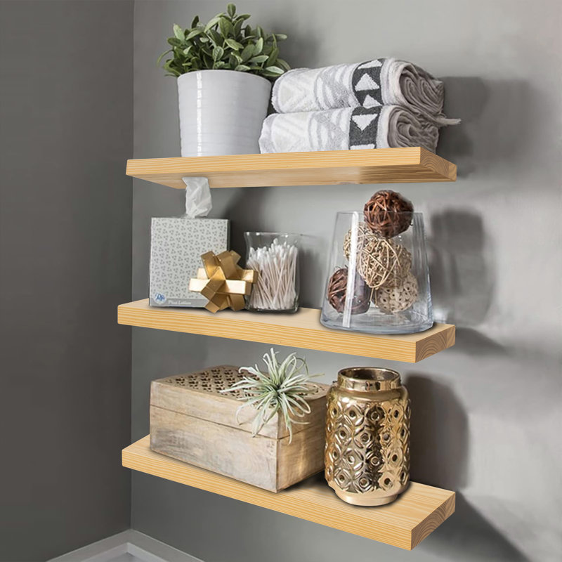 Solid Wood Floating Shelf (Set of 3), Natural Wood