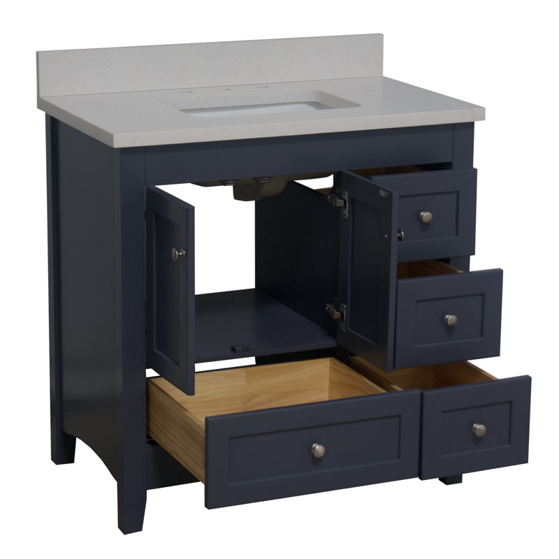 Ensemble de meuble-lavabo simple 36 po Edber, Quartz, Gris marine