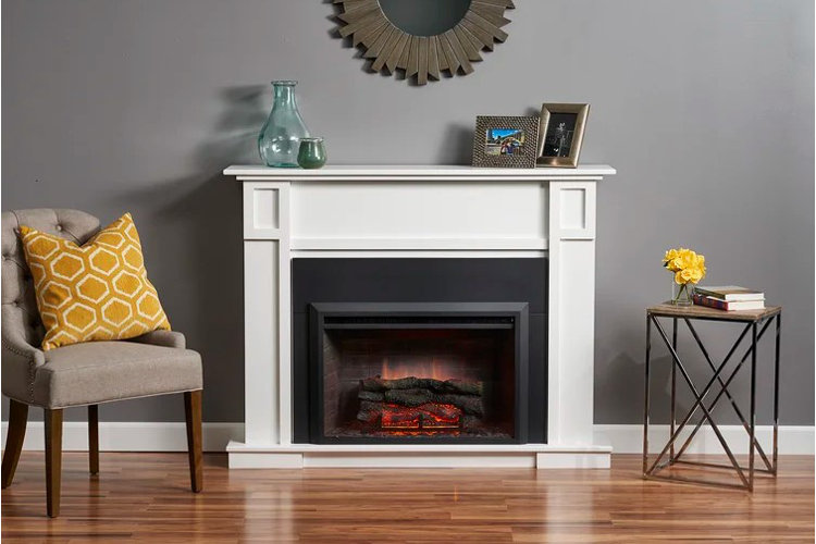 large white fireplace with fireplace insert