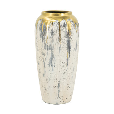 Vase à fleurs - 6,5 po de diamètre x 14 po - or / gris