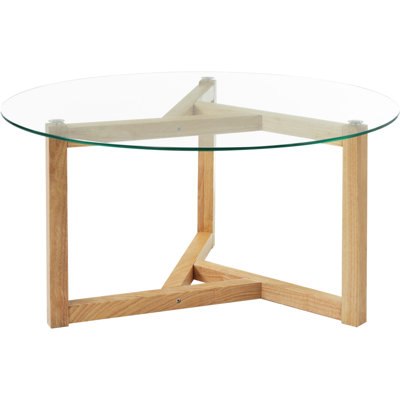 Round Glass Coffee Table With Wood Base