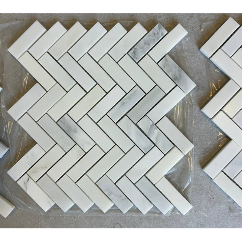 Statuary 1x3 Herringbone Marble Mosaic Tile