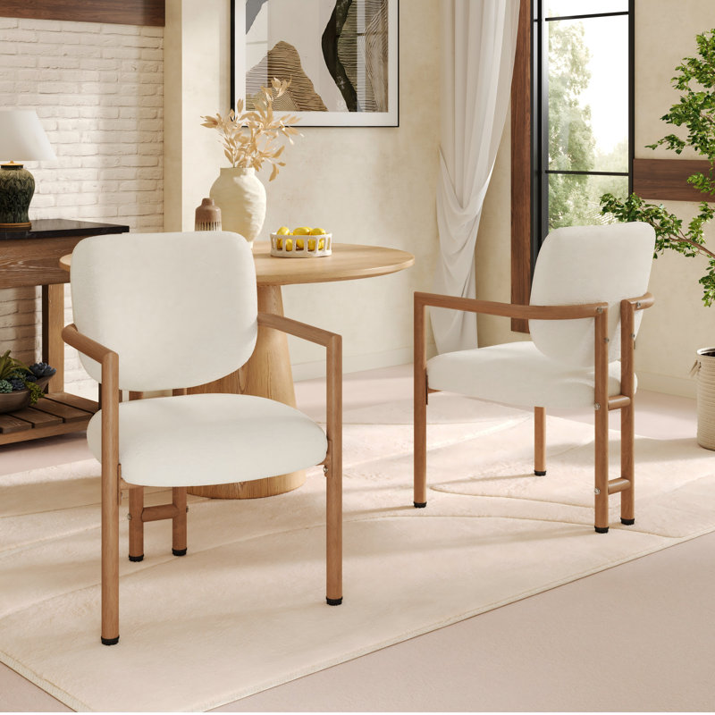 Boucle Upholstered Metal Armchair in Beige, 2