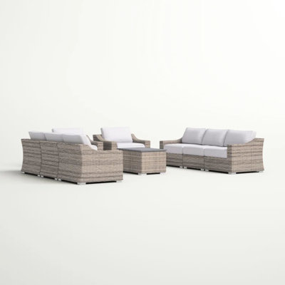 All-weather 8 Patio Sectional With Pre-assembled Cushions, 9 Modular Seating Group For 8 People, Flexible Layouts, Oversized Seating, , Rustproof Aluminum Frame, Fade- Commercial-grade Construction