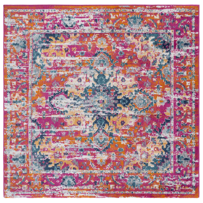 Tapis Felty 154 fuchsia / doré, Carré 5 pi 1 po