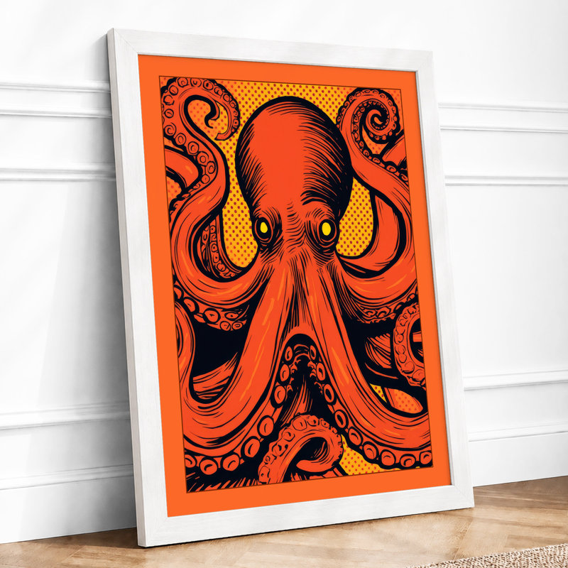 Dynamic Octopus Graphic - Framed Print, A2 - 59.4 x 42.0 cm, White
