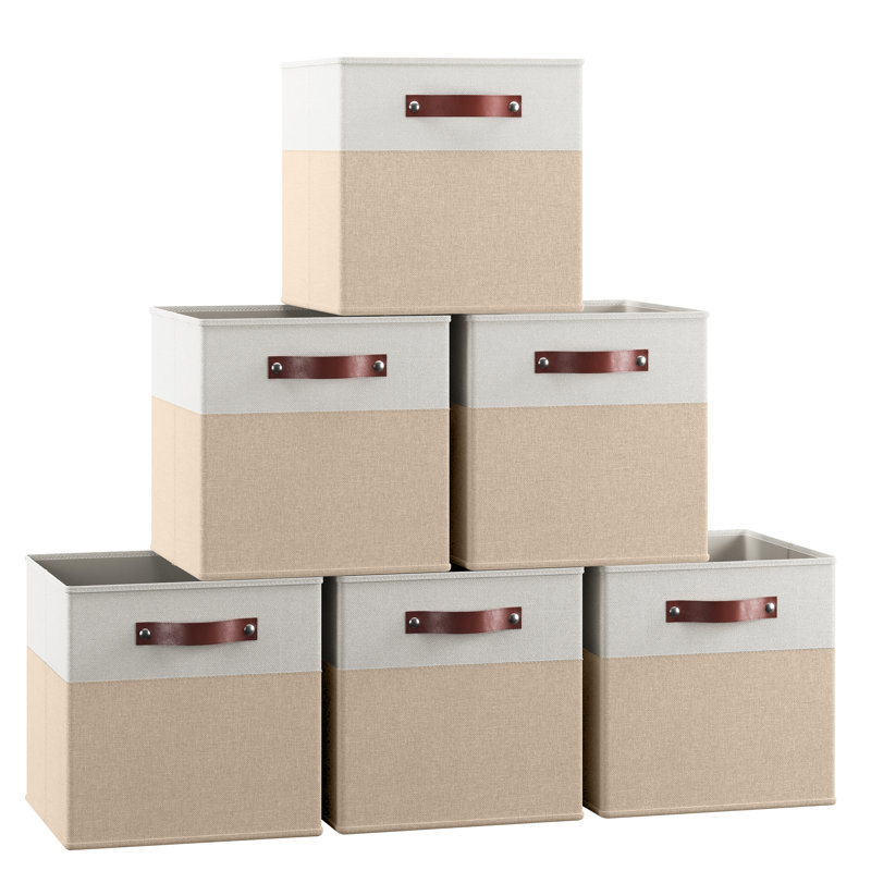 Ensemble de bacs de rangement en tissu, Blanc / kaki, H 13 po x l 13 po x P 13 po