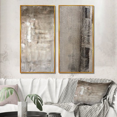 Brown Beige Abstract Wall Art, 2-Piece Canvas Set - Brown and Beige Colorfields