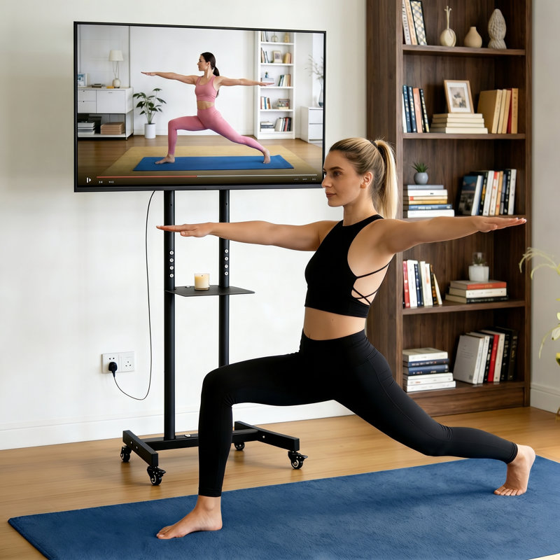 Universal Mobile Tv Stand For 32-55 Inch Tvs Adjustable Height Cart For Home And Commercial Use Supports Up To 55 Pounds Ideal For Conference Rooms Schools Hospitals Exhibitions