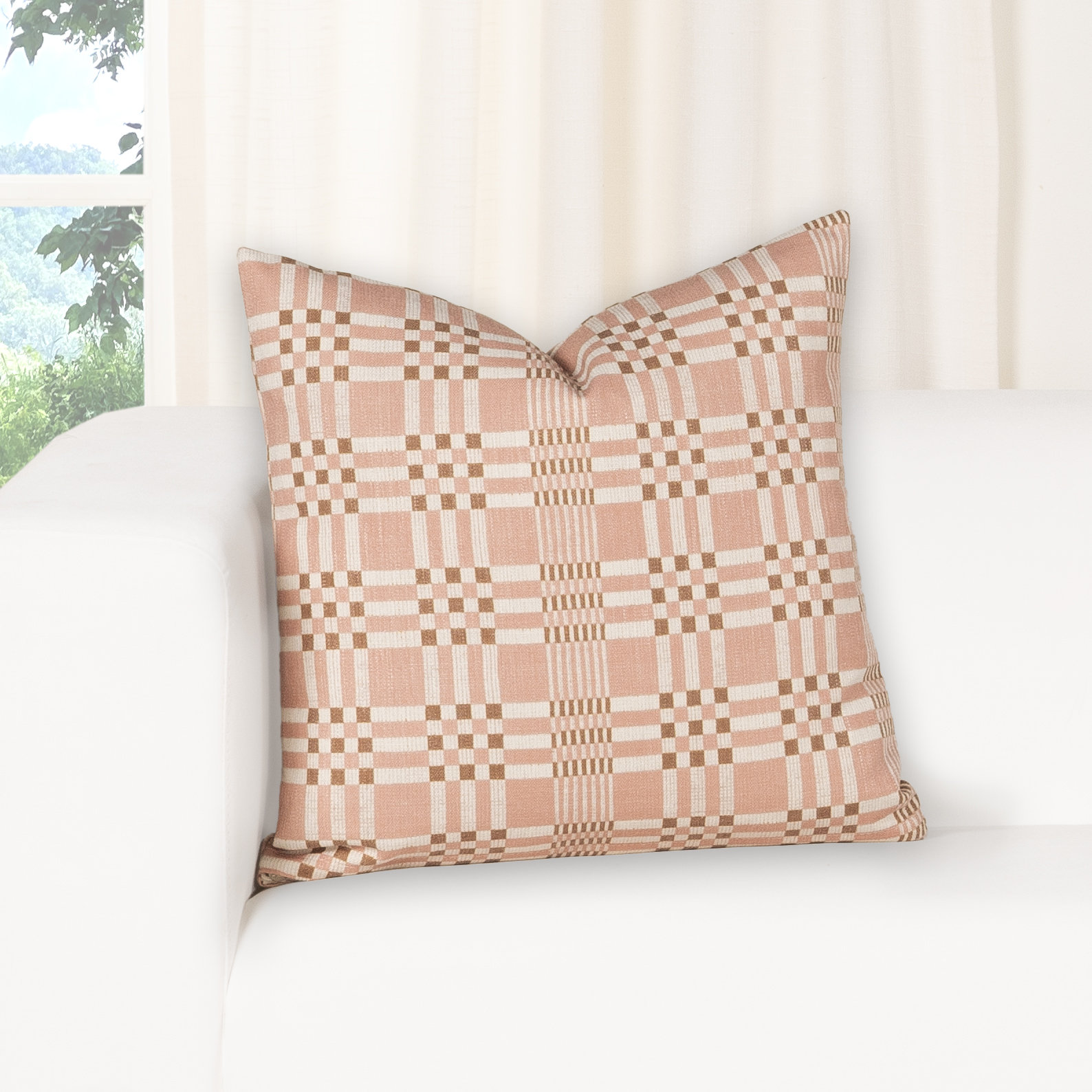 Modular Print Accent Pillow, Feather, Pink, Square 18"