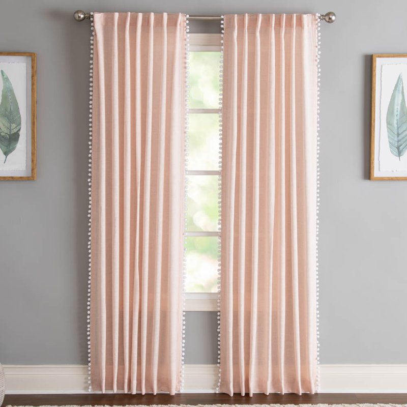 Wyola Polyester/Linen Light-Filtering Curtain Panel with Rod Pocket Top, 50" W x 84" L, Blush