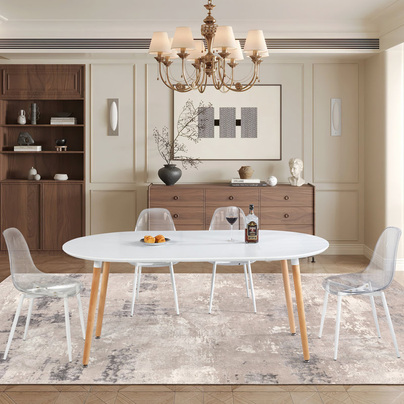 Table de salle à manger extensible 4-6 places, Bois naturel, Blanc, H 29,5 po x L 70,8 po x l 39,4 po