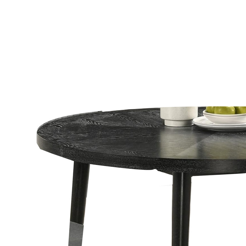 Table de salle à manger Sevy, bois d'hévéa noir, pieds fuselés, plateau rond de 54 po