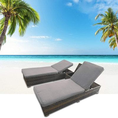 Hoston 193cm Long Reclining Chaise Lounge Set with Cushions and Table