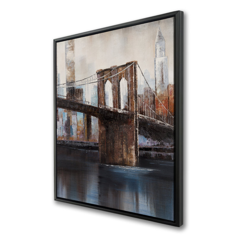 Urban Brooklyn Bridge Beige Canvas | Home Decor Framed Art