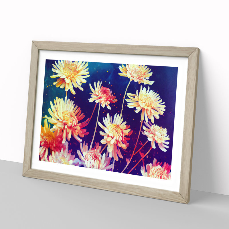 Vibrant Chrysanthemum Flowers - Framed Print, 46cm H x 64cm W x 2cm D, Oak