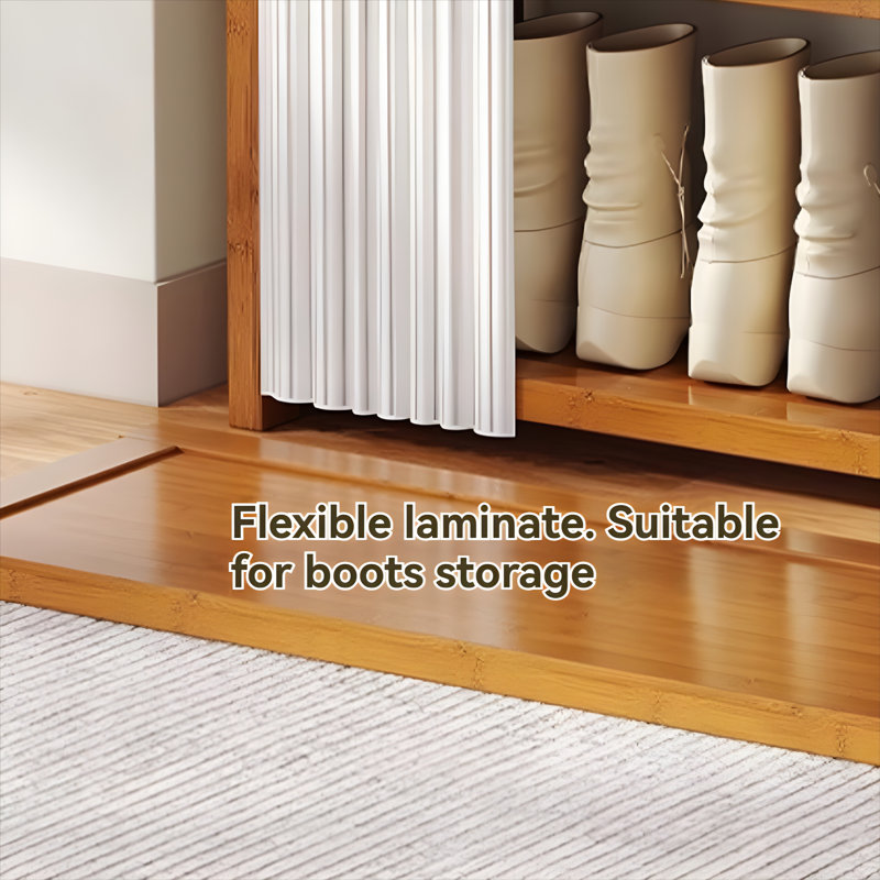 Foldable Shoe Rack For Home - Bamboo Entryway Shoe Organizer With Dust-Proof Curtain, Multi-Layer Design For Easy Storage