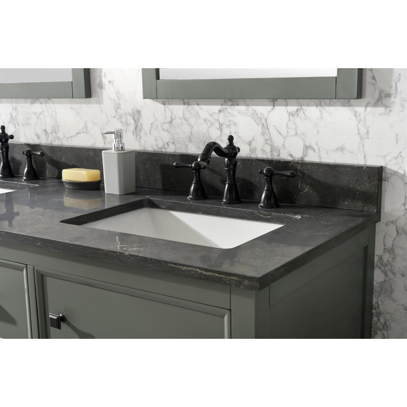 Malbon 60'' Double Bathroom Vanity with Carrara Marble Top, Pewter Green