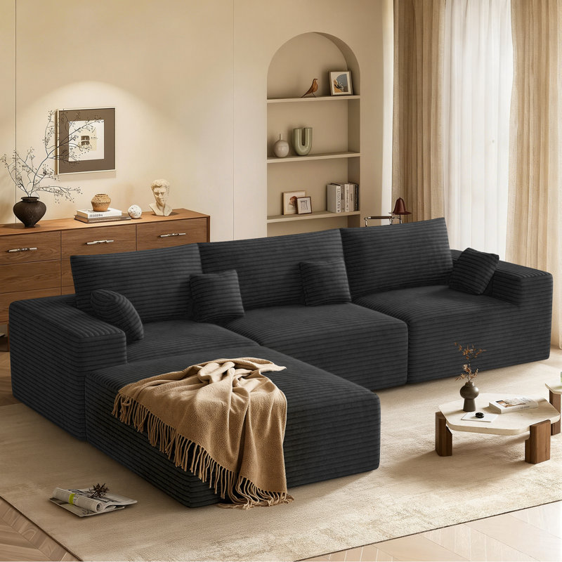 3 Seater Fabric Corner Sofa , Black