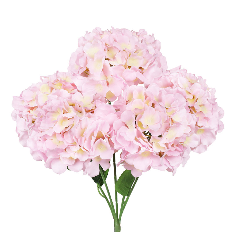 Artificial Hydrangea Flower Stem Bush Bouquet, Baby Pink