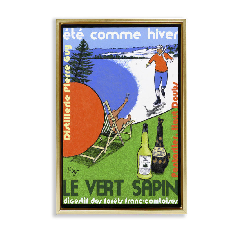 «Summer & Winter Distillery», art mural encadré doré sur toile, design par Jean-Pierre Got, H 25 po x l 17 po