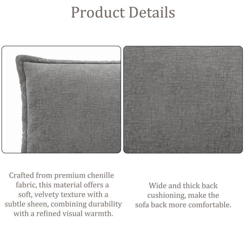 Upholstered Grey Chenille Modular Sectional Chaise Lounge with Removable Ottoman– Fully Compressed, No Assembly Required