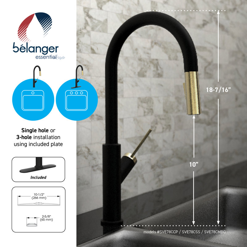 Keeney Pull Down Kitchen Faucet, Matte Black/Gold