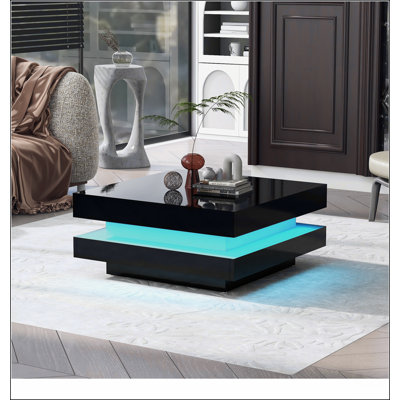 Table basse carrée à 2 niveaux avec lumières DEL enfichables 16 couleurs