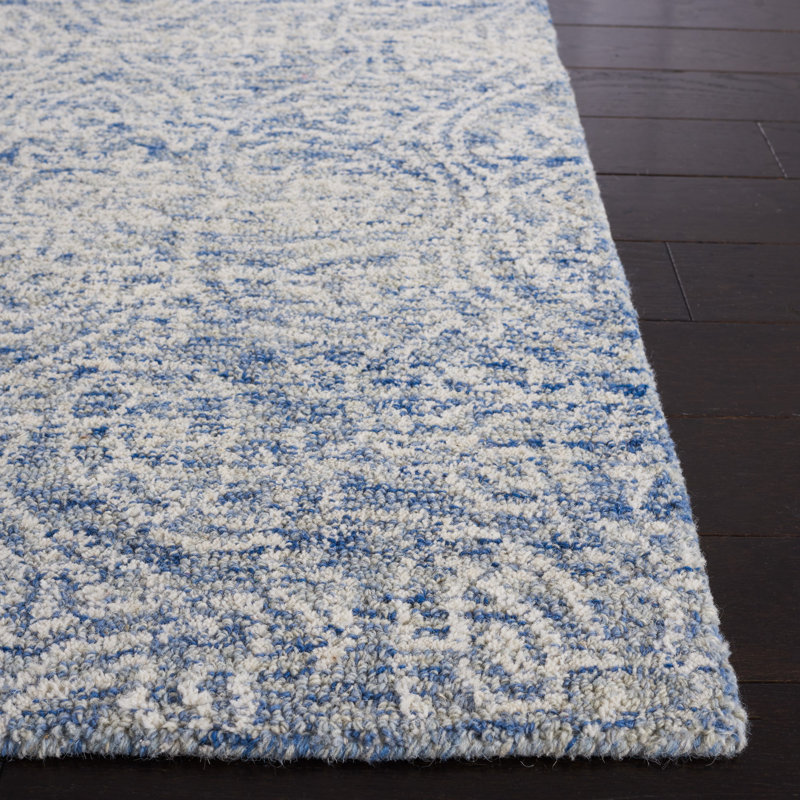 Blue and Ivory Hand-Tufted Wool 8' x 10' Area Rug