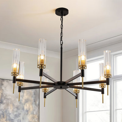 8-Light Black - Gold Dimmable Chandelier
