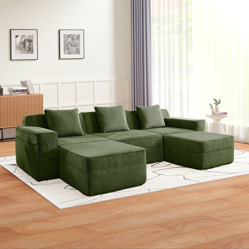 Canapé modulaire en forme de U sans siège à 3 places, canapé modulaire Cloud avec assise profonde et coussins décoratifs Tissu de velours côtelé