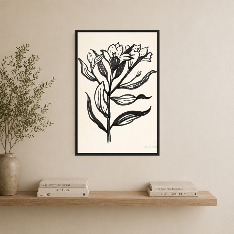 «Ink Flower I Cream» par Sara Zieve Miller - Impression sur toile, H 40 po x l 28 po, Beveled Floating Frame, Black