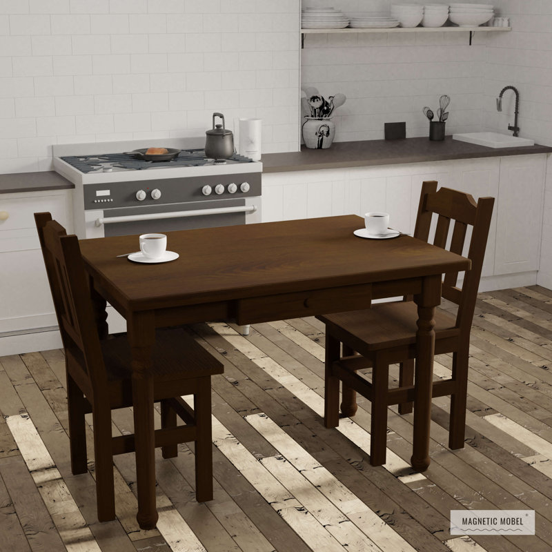 Gardner Pine Unfinished Solid Wood Dining Table, 75cm H x 85cm L x 85cm W, Dark brown