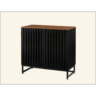 Cabinet With Slatted Grille Striped Door, Modern Style Cabinet, High-Quality MDF And Metal Leg