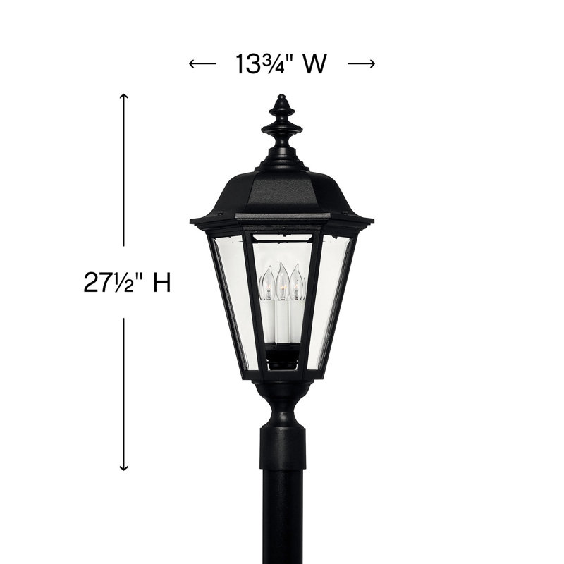 Black Cast Aluminum 4-Light Outdoor Post Lantern with Clear Glass Panels
