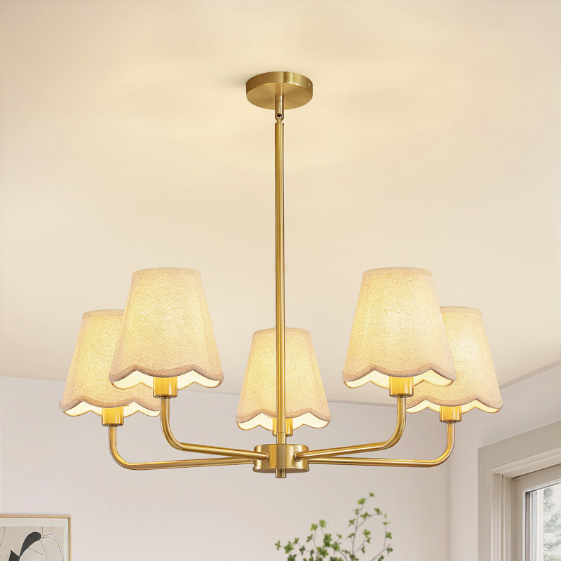 5-Light Modern Dimmable Chandelier With Fabric Shades, Brushed Gold