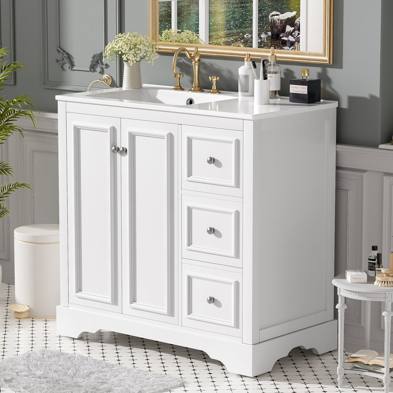 36" Freestanding Bathroom Vanities with Soft-close Doors, Single Sink Included, White