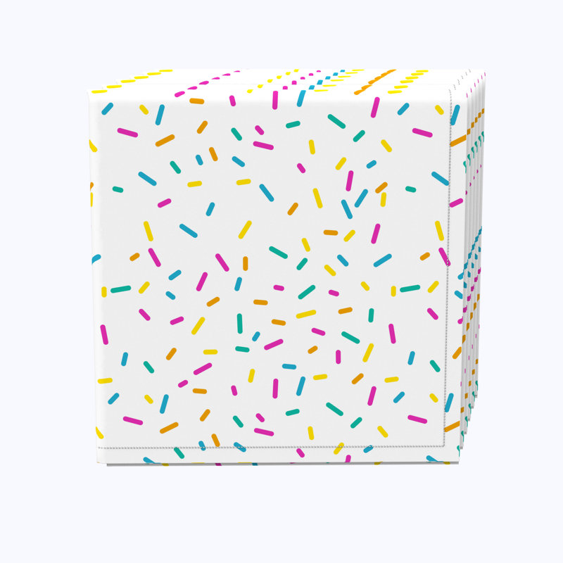 100% Cotton Geometric Square Napkin, Pink/White