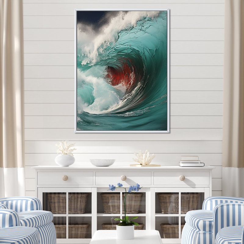 «Red Green Wave», impression sur toile, H 32 po x l 24 po x P 1 po, Cadre flottant blanc