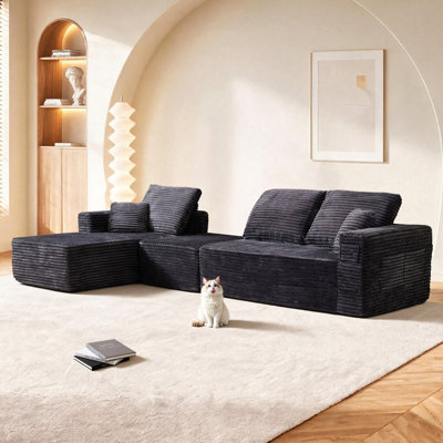 Canapé modulaire 100,39 po avec méridienne en forme de U, siège modulaire moderne à assise profonde, combinaison libre, aucun assemblage requis, emballage comprimé, ressorts ensachés et mousse, tissu moelleux gris (avec forme en L)